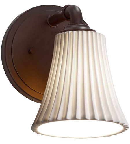 Justice Design Group Limoges 1-Light Wall Sconce Dark Bronze Finish with Pleats Translucent Porcelain Shade 