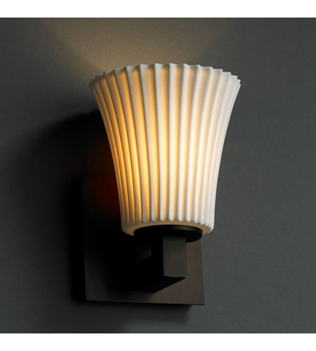 Justice Design Group Limoges 1-Light Wall Sconce Dark Bronze Finish with Pleats Translucent Porcelain Shade 