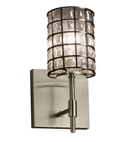 Justice Design WGL-8411-10-GRCB-NCKL-PL1-GU24-13W Wire Glass 5 inch Brushed Nickel Wall Sconce Wall Light photo