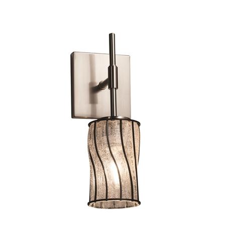 Justice Design WGL-8415-10-SWCB-NCKL Wire Glass 1 Light 5 inch Brushed Nickel Wall Sconce Wall Light in Swirl with Clear Bubbles, Cylinder with Flat Rim, Incandescent