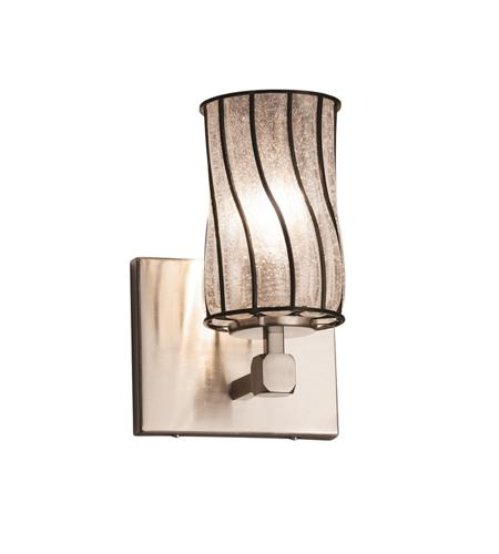 Justice Design WGL-8421-10-GRCB-NCKL-LED1-700 Wire Glass LED 6 inch Brushed Nickel Wall Sconce Wall Light in 700 Lm LED, Grid with Clear Bubbles, Cylinder with Flat Rim