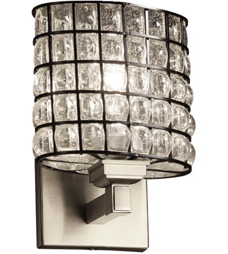 Justice Design WGL-8437-30-GRCB-CROM-LED1-700 Wire Glass LED 7 inch Polished Chrome ADA Wall Sconce Wall Light in 700 Lm LED, Grid with Clear Bubbles