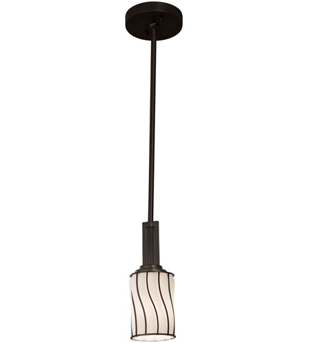 Justice Design WGL-8445-10-SWCB-MBLK-LED1-700 Wire Glass LED 4 inch Matte Black Pendant Ceiling Light in 700 Lm LED, Swirl with Clear Bubbles, Cylinder with Flat Rim