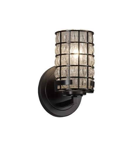 Justice Design WGL-8451-10-GRCB-MBLK Wire Glass 1 Light 5 inch Matte Black Wall Sconce Wall Light in Grid with Clear Bubbles, Incandescent