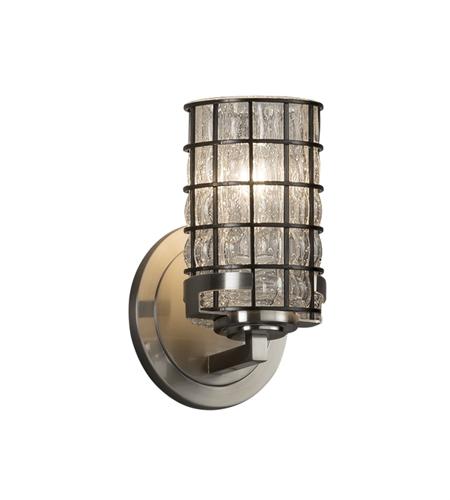 Justice Design WGL-8451-10-GRCB-NCKL Wire Glass 5 inch Brushed Nickel Wall Sconce Wall Light in Grid with Clear Bubbles, Incandescent, Atlas
