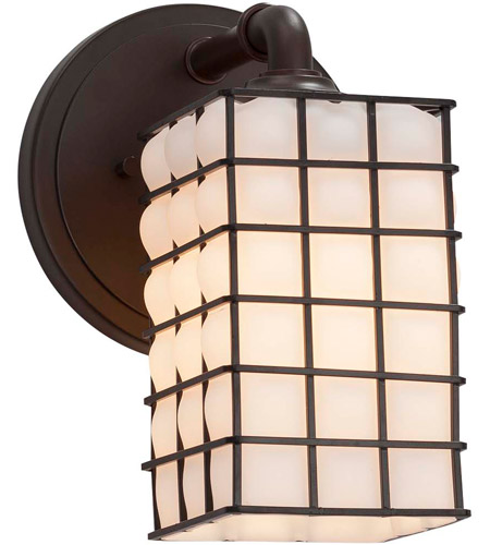 Justice Design WGL-8461-15-GRCB-DBRZ-LED1-700 Wire Glass LED 6 inch Dark Bronze Wall Sconce Wall Light in 700 Lm LED, Grid with Clear Bubbles, Square with Flat Rim photo