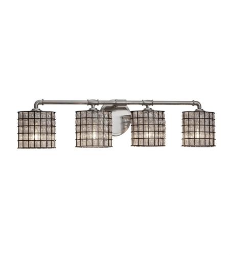 Justice Design WGL-8464-30-GRCB-NCKL-LED4-2800 Wire Glass LED 36 inch Brushed Nickel Bath Bar Wall Light in 2800 Lm LED, Grid with Clear Bubbles, Oval