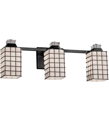 Justice Design WGL-8473-15-GROP-MBLK Wire Glass 3 Light 23 inch Matte Black Bath Bar Wall Light in Grid with Opal, Square with Flat Rim, Incandescent