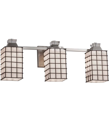 Justice Design WGL-8473-15-GROP-NCKL Wire Glass 3 Light 23 inch Brushed Nickel Bath Bar Wall Light in Grid with Opal, Square with Flat Rim, Incandescent