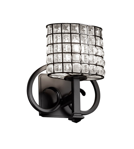 Justice Design WGL-8581-30-GRCB-MBLK Wire Glass 1 Light 9 inch Matte Black Wall Sconce Wall Light in Grid with Clear Bubbles, Oval