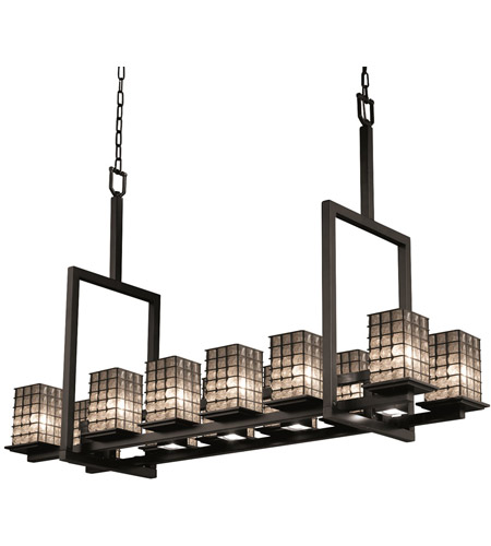 Justice Design WGL-8619-15-GRCB-MBLK Wire Glass 17 Light 14 inch Matte Black Chandelier Ceiling Light in Grid with Clear Bubbles, Square w/ Flat Rim