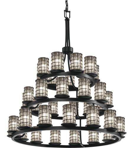 Justice Design WGL-8712-10-GRCB-MBLK-PL36-GU24-DBAL-15W Wire Glass 42 inch Matte Black Chandelier Ceiling Light