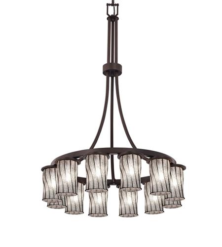 Justice Design WGL-8738-10-SWCB-MBLK-LED12-8400 Wire Glass LED 28 inch Matte Black Chandelier Ceiling Light in Swirl with Clear Bubbles, 8400 Lm LED
