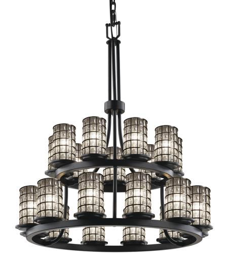 Justice Design WGL-8767-10-GRCB-MBLK Wire Glass 21 Light 33 inch Matte Black Chandelier Ceiling Light in Grid with Clear Bubbles, Cylinder