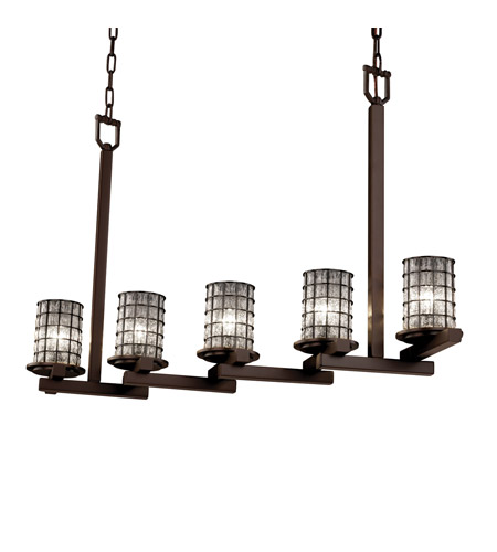 Justice Design WGL-8787-10-GRCB-DBRZ Wire Glass 5 Light 7 inch Dark Bronze Chandelier Ceiling Light in Grid with Clear Bubbles photo