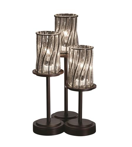 Justice Design WGL-8797-10-GRCB-DBRZ-LED3-2100 Wire Glass 16 inch 9.00 watt Dark Bronze Table-Lamp Portable Light, Dakota