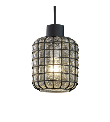 Justice Design WGL-8807-GRCB-DBRZ-LED1-700 Wire Glass LED 6 inch Dark Bronze Pendant Ceiling Light in 700 Lm LED, Grid with Clear Bubbles
