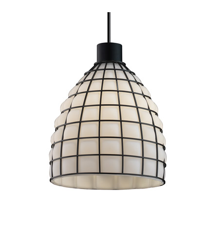 Justice Design WGL-8814-GROP-DBRZ-LED1-700 Wire Glass LED 11 inch Dark Bronze Pendant Ceiling Light in 700 Lm LED, Grid with Opal