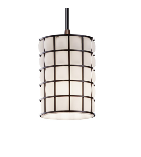 Justice Design WGL-8815-10-GROP-DBRZ Wire Glass 1 Light 4 inch Dark Bronze Pendant Ceiling Light in White Cord, Grid with Opal, Incandescent photo