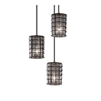 Justice Design WGL-8818-10-GRCB-NCKL-BKCD Wire Glass 3 Light 4 inch Brushed Nickel Pendant Ceiling Light in Black Cord, Grid with Clear Bubbles photo thumbnail