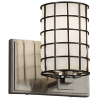Justice Design WGL-8441-10-GRCB-MBLK-LED1-700 Wire Glass LED 7 inch Matte Black Wall Sconce Wall Light in Grid with Clear Bubbles, Cylinder with Flat Rim thumb