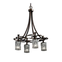 Justice Design WGL-8565-10-SWCB-DBRZ Wire Glass 4 Light 24 inch Dark Bronze Chandelier Ceiling Light in Swirl with Clear Bubbles, Cylinder with Flat Rim thumb