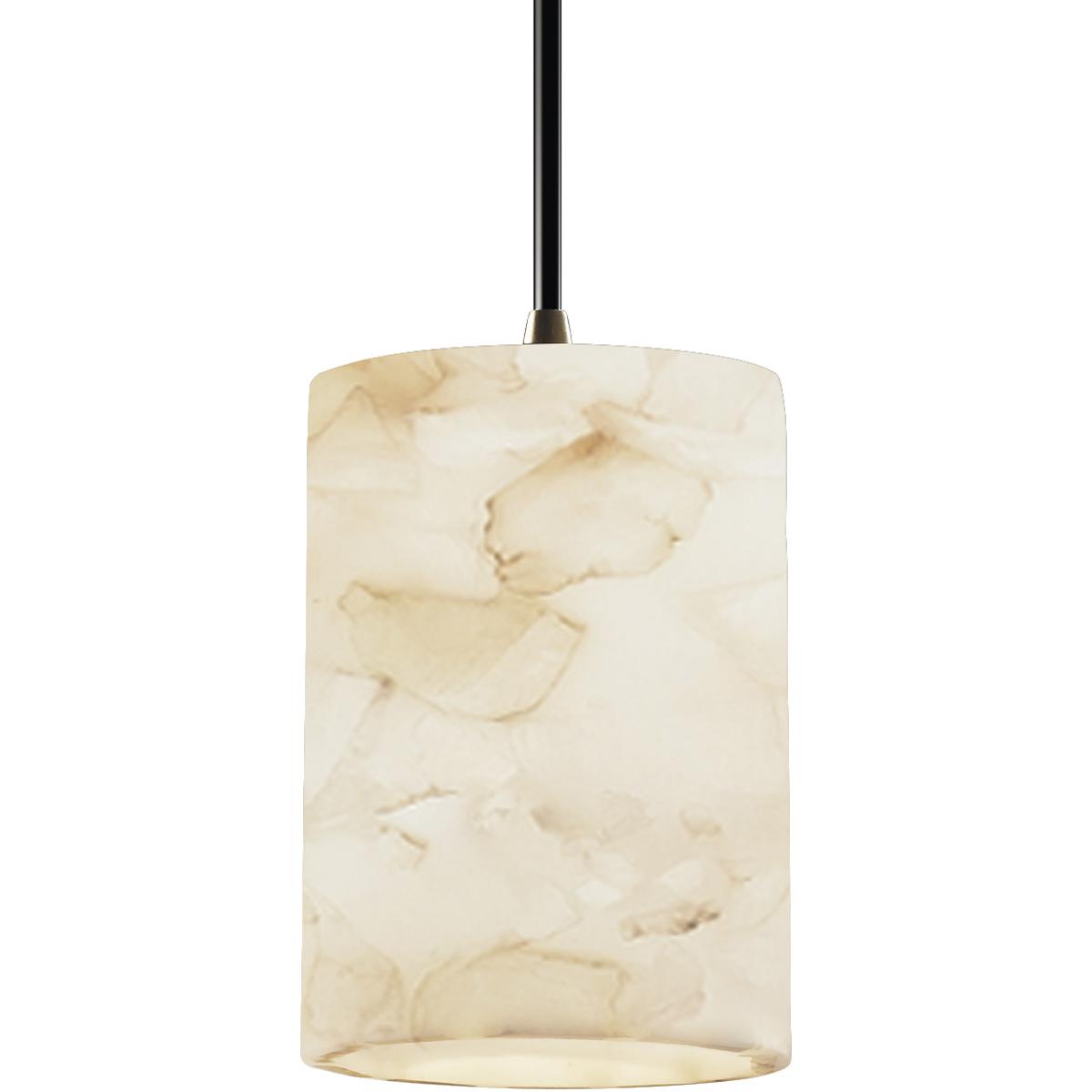 Justice Design ALR-8815-10-ABRS Alabaster Rocks 1 Light 4 inch Antique Brass Pendant Ceiling Light in Black Cord, Cylinder with Flat Rim, Incandescent