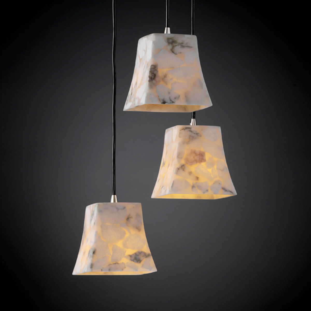 Justice Design ALR-8818-40-NCKL Alabaster Rocks 3 Light Brushed Nickel Pendant Ceiling Light in Cord, Square Flared
