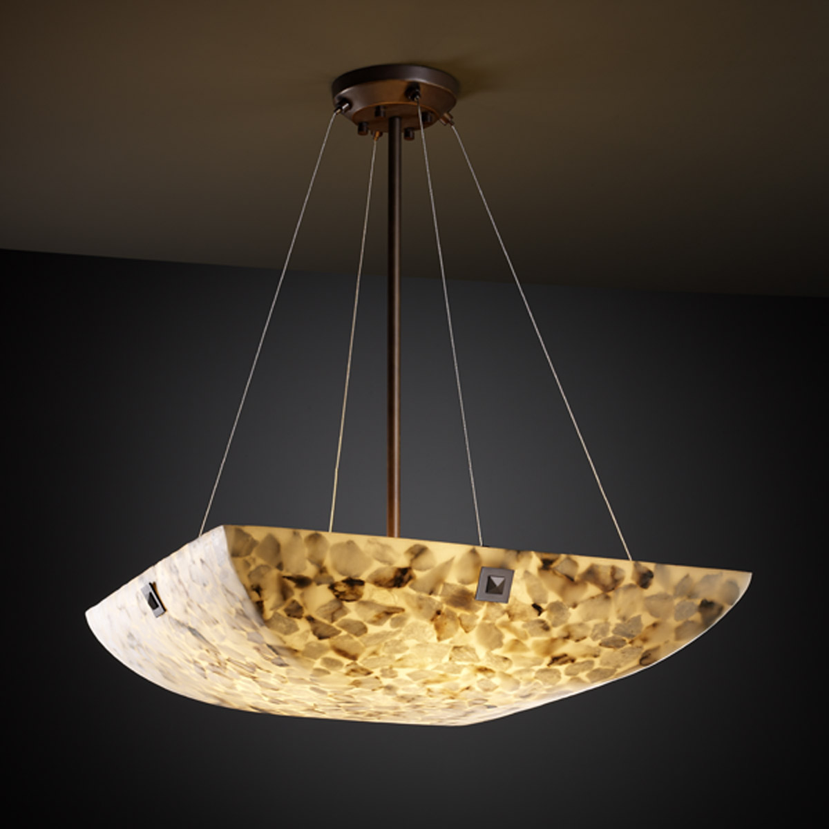 Justice Design ALR-9661-25-MBLK-F2-LED3-3000 Alabaster Rocks LED 21 inch Matte Black Pendant Ceiling Light in 3000 Lm LED, Pair of Squares, Square Bow