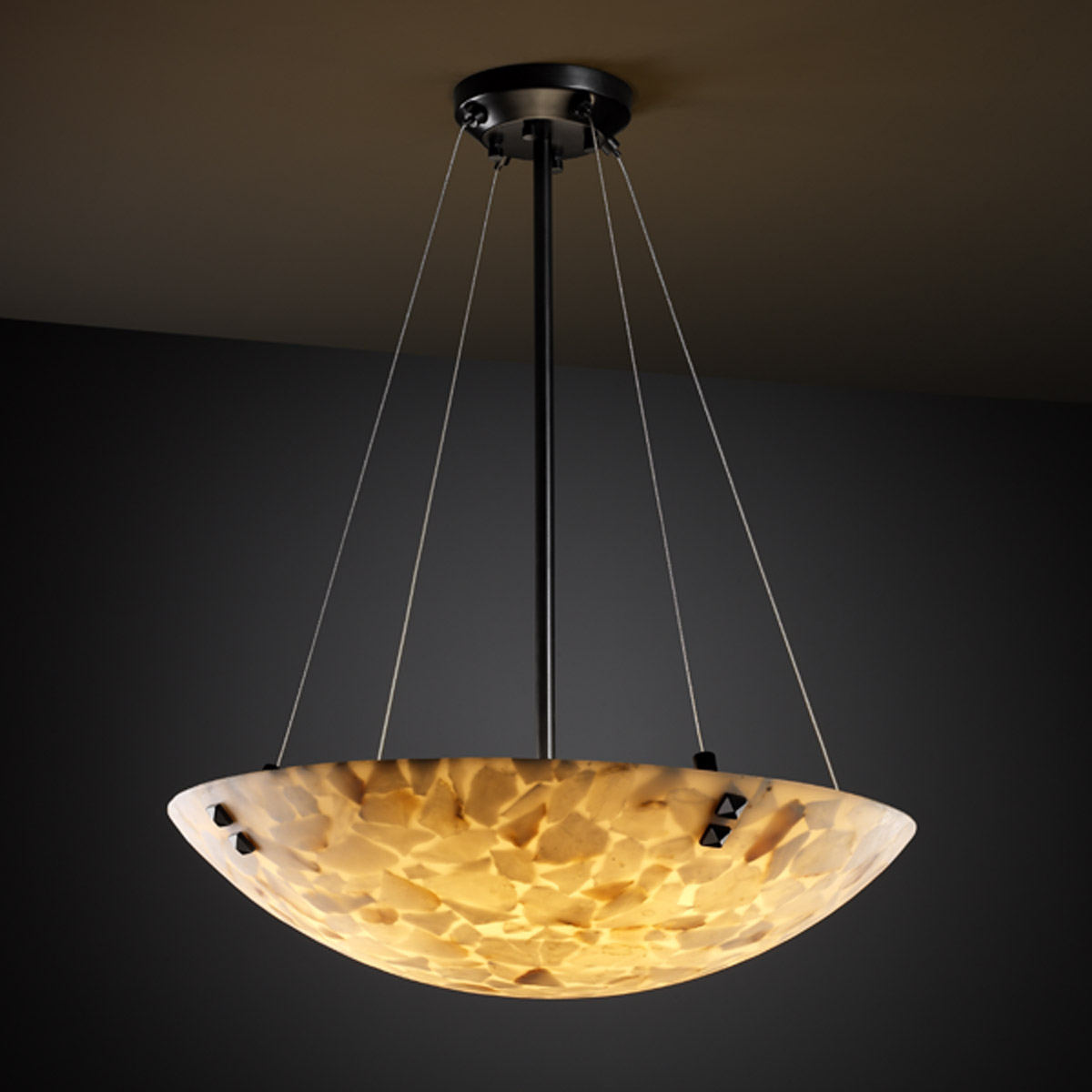 Justice Design ALR-9661-35-MBLK-F3-LED3-3000 Alabaster Rocks LED 18 inch Matte Black Pendant Ceiling Light in 3000 Lm LED, Pair of Square with Points,