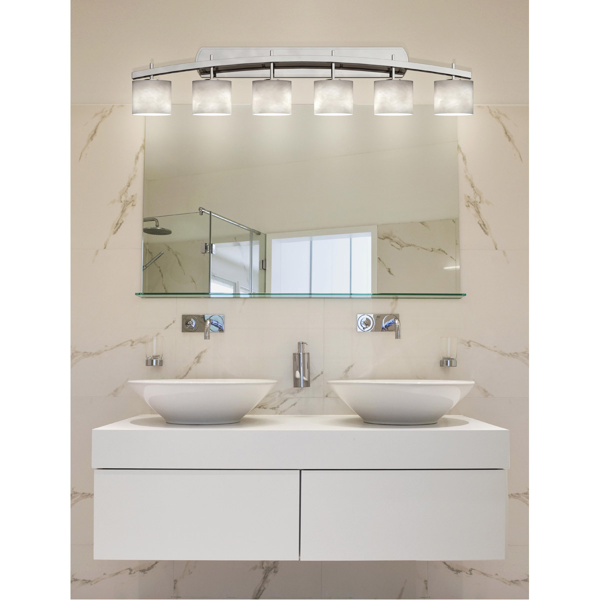 Justice Design CLD-8596-30-NCKL Archway 6 Light 56.5 inch Brushed Nickel Vanity Light Wall Light in Oval, Incandescent