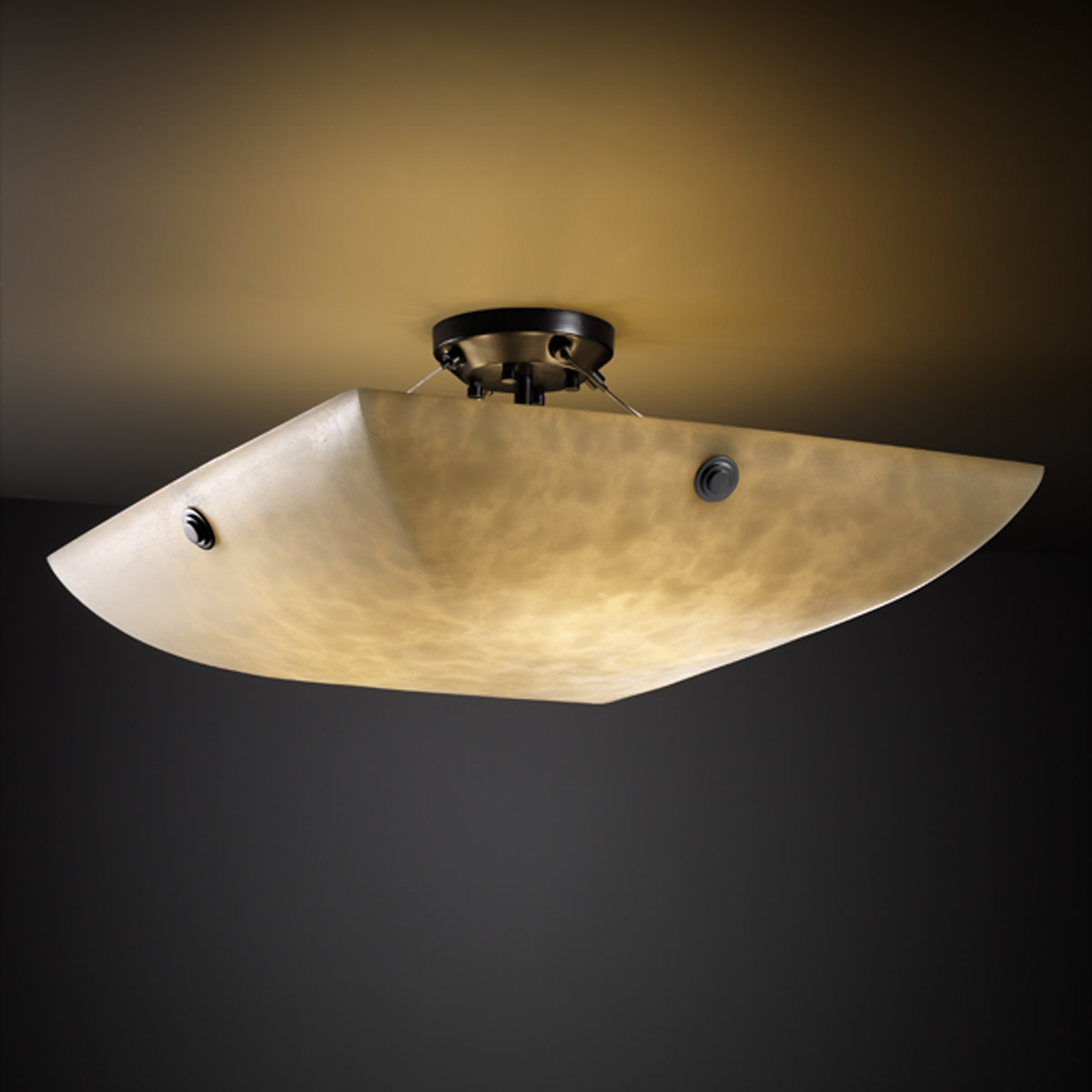 Justice Design CLD-9651-25-NCKL-F3-LED3-3000 Clouds 3 Light 21 inch Brushed Nickel Semi Flush Ceiling Light in 3000 Lm LED, Pair of Square with Points