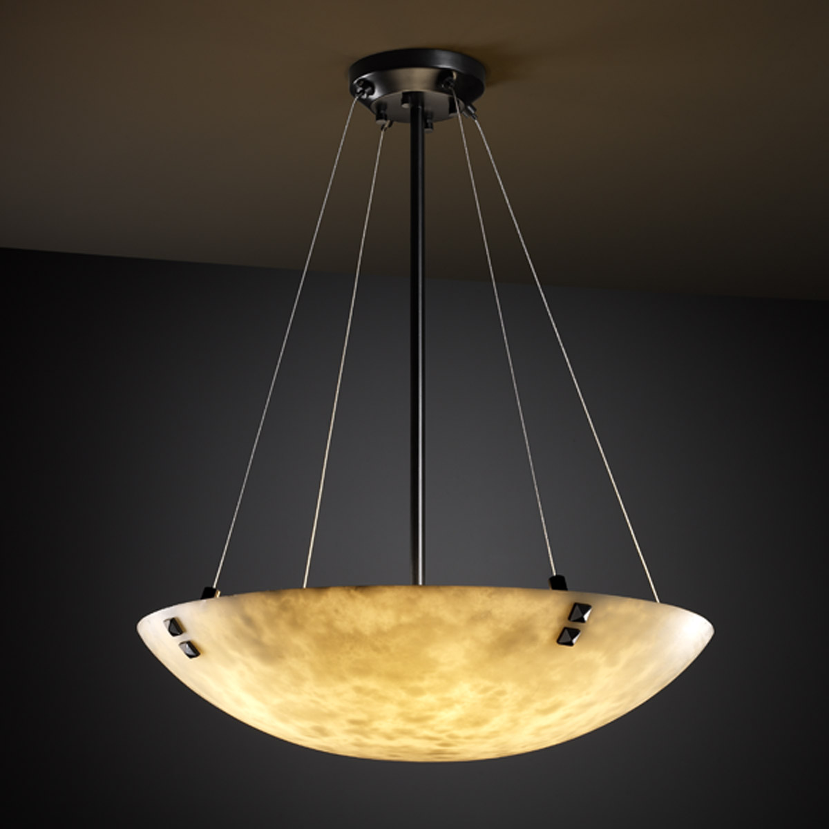 Justice Design CLD-9661-35-MBLK-F2-LED3-3000 Clouds LED 21 inch Matte Black Pendant Ceiling Light in 3000 Lm LED, Pair of Squares, Round Bowl, Finials