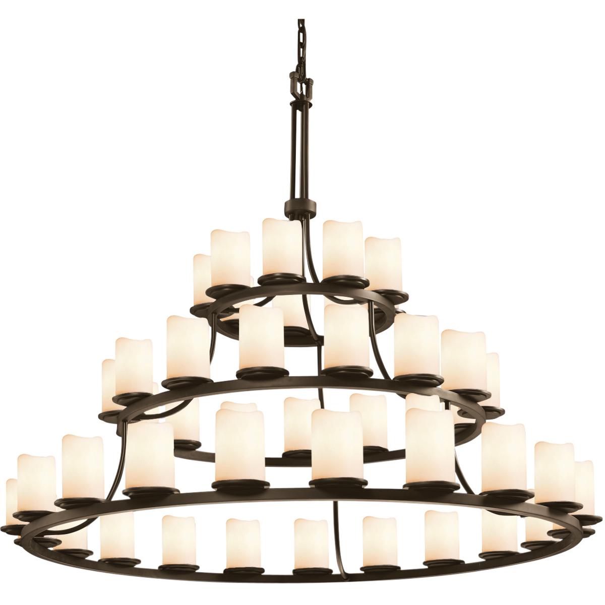 Justice Design CNDL-8714-10-CREM-MBLK-LED45-31500 CandleAria 45 Light 60 inch Matte Black Chandelier Ceiling Light in Cream (CandleAria), Cylinder wit