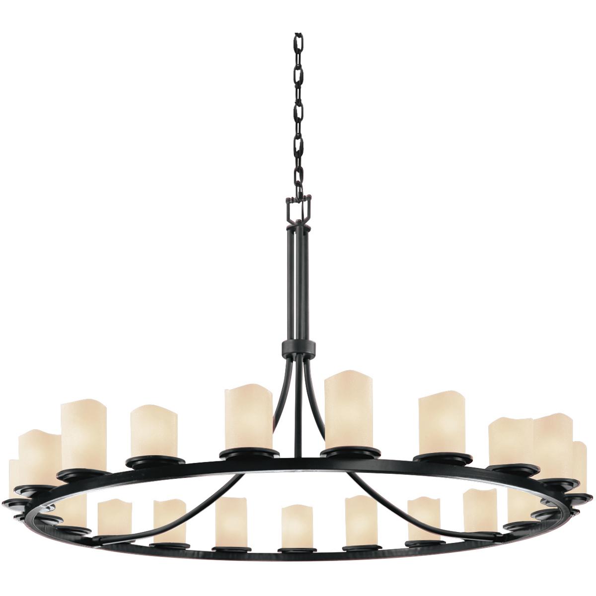 Justice Design CNDL-8716-14-CREM-MBLK CandleAria 21 Light 60 inch Matte Black Chandelier Ceiling Light in Cream, Cylinder with Melted Rim, Incandescen
