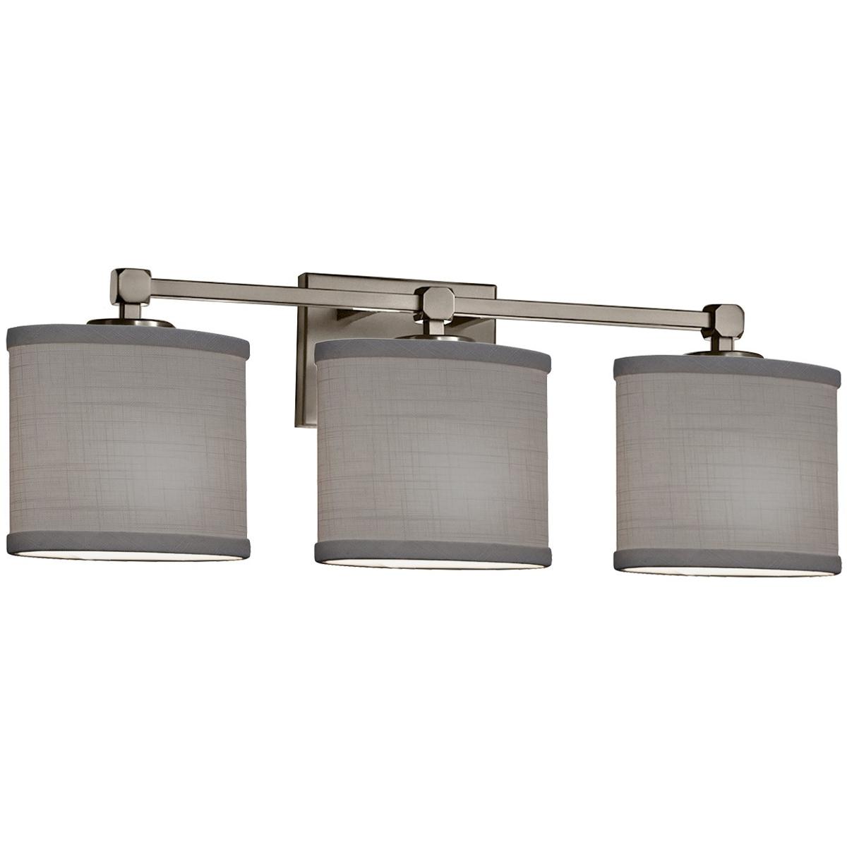 Justice Design FAB-8423-30-GRAY-NCKL Textile 3 Light 24.5 inch Brushed Nickel Bath Bar Wall Light in Oval, Incandescent, Gray, Oval