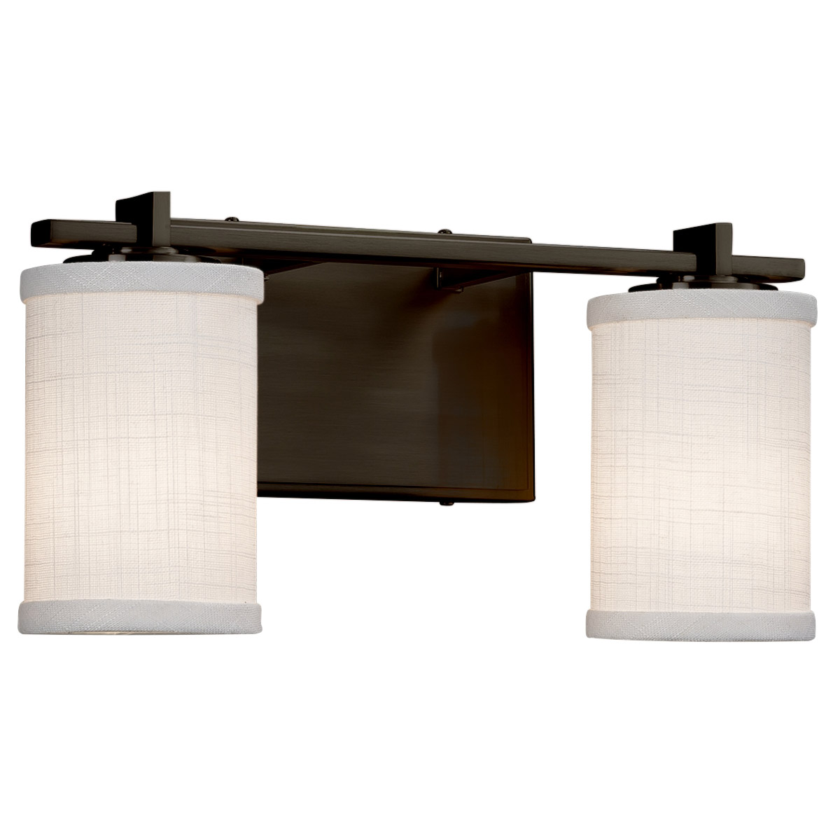 Justice Design FAB-8442-10-WHTE-DBRZ-LED2-1400 Textile LED 14 inch Dark Bronze Bath Bar Wall Light in 1400 Lm LED, White, Cylinder with Flat Rim, Era