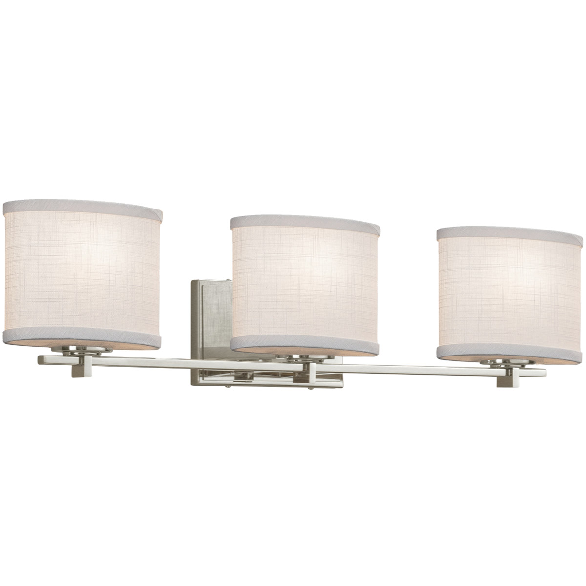 Justice Design FAB-8443-30-WHTE-NCKL-LED3-2100 Textile LED 26.75 inch Brushed Nickel Bath Bar Wall Light in 2100 Lm LED, White, Oval, Era