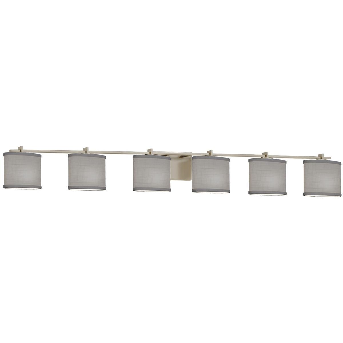 Justice Design FAB-8446-30-GRAY-NCKL Textile 6 Light 56.5 inch Brushed Nickel Bath Bar Wall Light in Oval, Incandescent, Gray, Oval