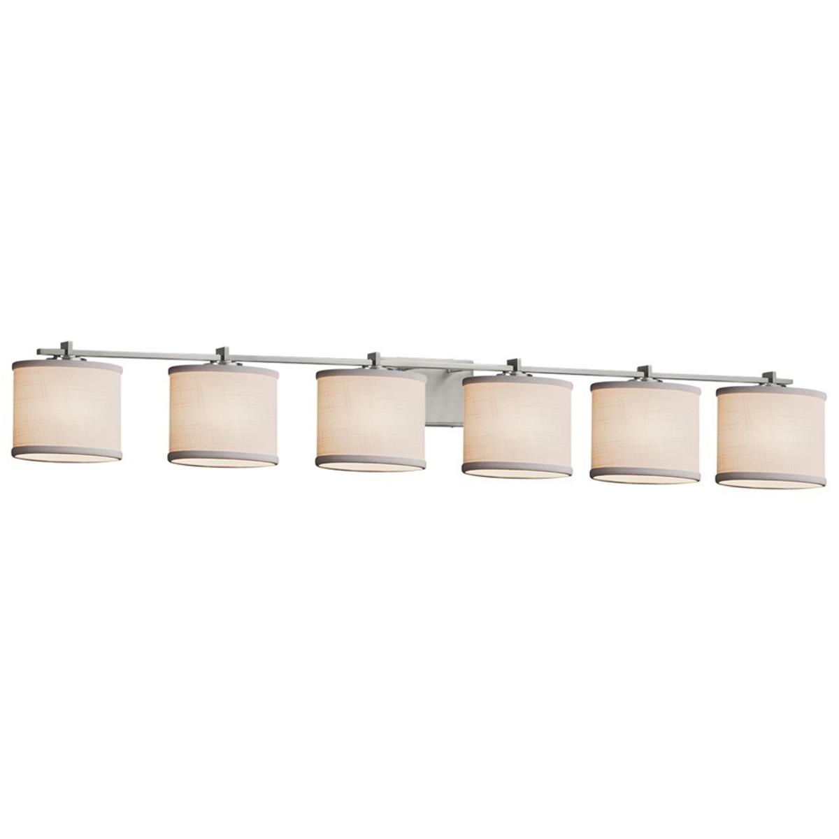 Justice Design FAB-8446-30-WHTE-NCKL Textile 6 Light 56.5 inch Brushed Nickel Bath Bar Wall Light in White, Oval, Incandescent, Oval