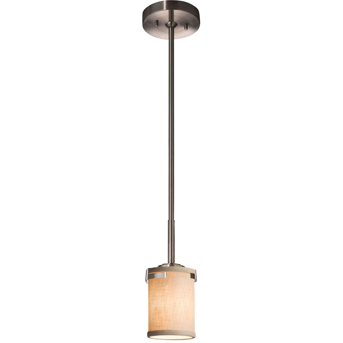 Justice Design FAB-8455-10-CREM-CROM-LED1-700 Textile LED 4.5 inch Polished Chrome Pendant Ceiling Light in 700 Lm LED, Cream