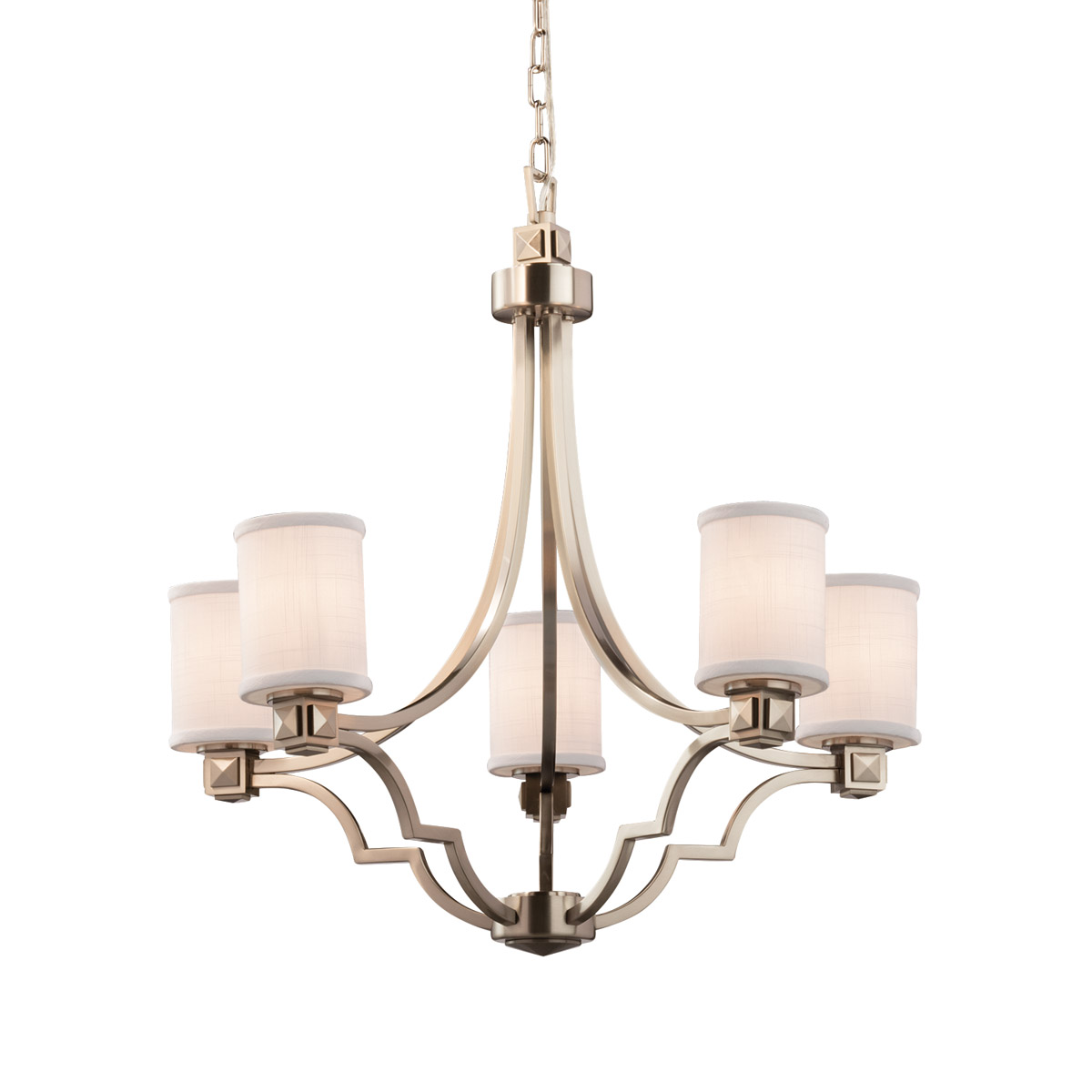Justice Design FAB-8500-55-CREM-NCKL-LED5-3500 Textile LED 28 inch Brushed Nickel Chandelier Ceiling Light in 3500 Lm LED, Cream, Rectangle