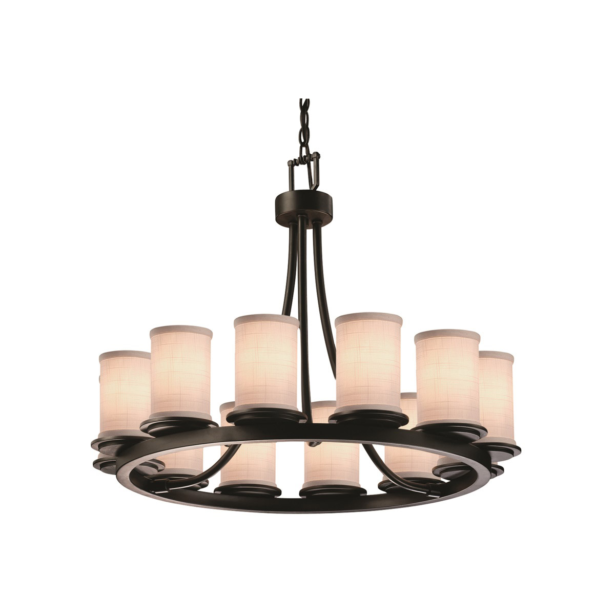 Justice Design FAB-8768-10-GRAY-DBRZ Textile 28 inch Dark Bronze Chandelier Ceiling Light in Incandescent, Gray