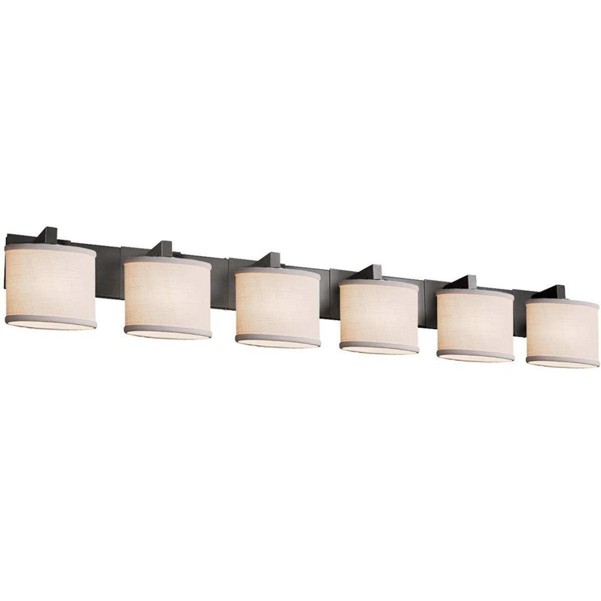Justice Design FAB-8926-30-WHTE-MBLK Textile 6 Light 56.5 inch Matte Black Bath Bar Wall Light in White, Oval, Incandescent, Oval