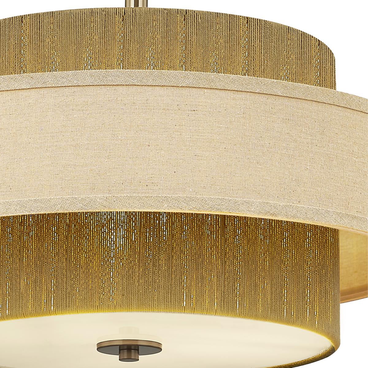 Justice Design FAB-9024-CREM-BRSS Textile Collection - Narberth Family 8 Light 36 inch Brushed Brass and Cream Linen Pendant Ceiling Light in 36" D x