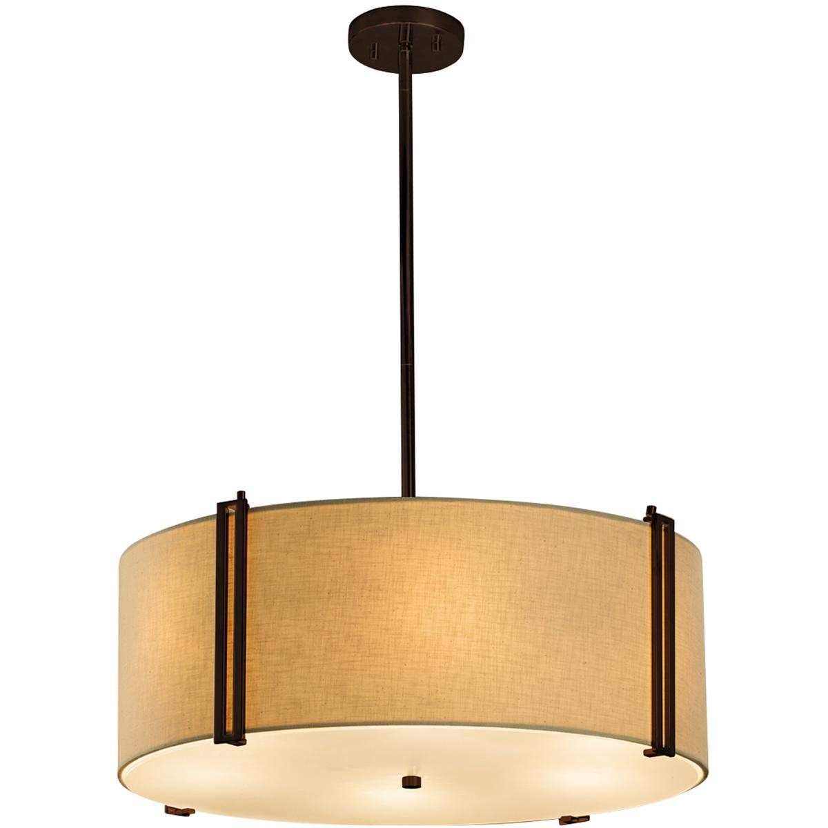 Justice Design FAB-9512-CREM-DBRZ Textile 6 Light 24.5 inch Dark Bronze and Cream Pendant Ceiling Light in Incandescent