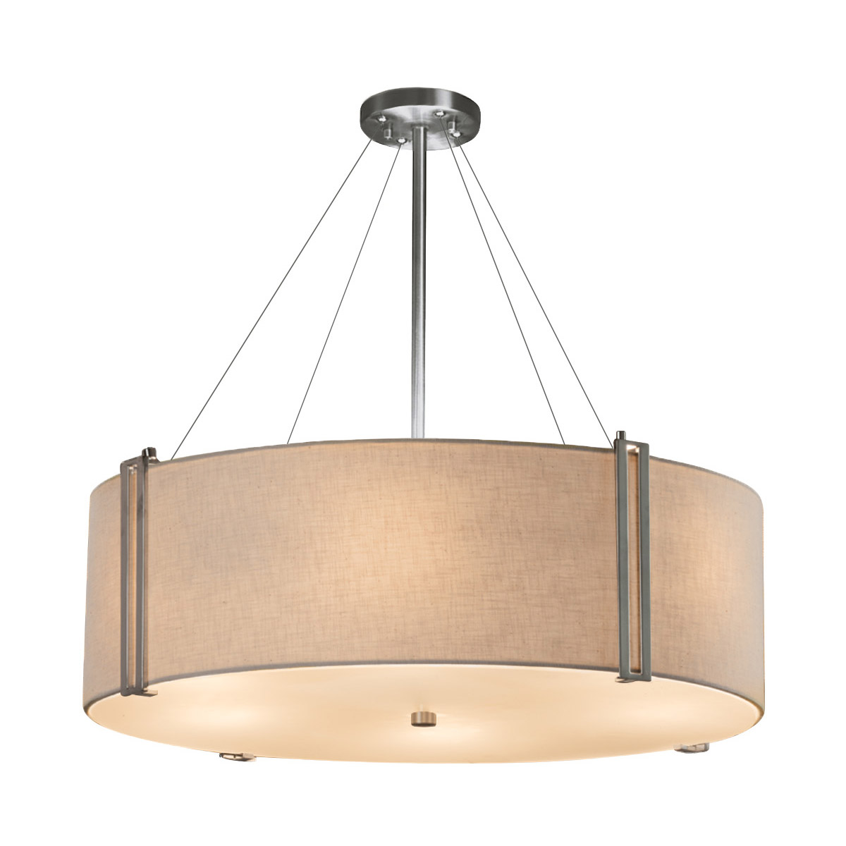 Justice Design FAB9514CREMNCKLLED85600 Textile LED 365 inch Brushed Nickel Drum Pendant Ceiling Light in Cream 5600 Lm LED