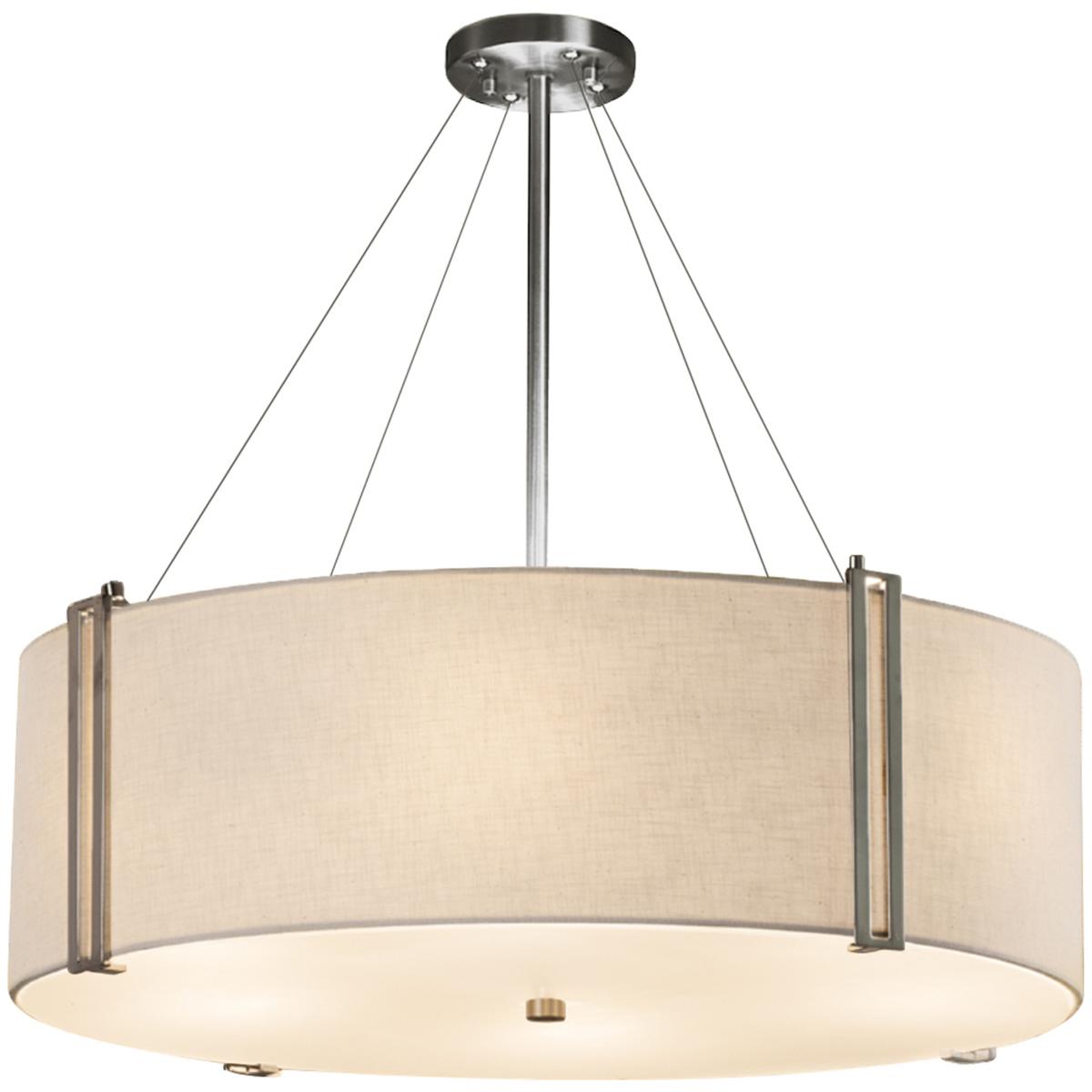 Justice Design FAB-9514-WHTE-NCKL Textile 8 Light 36.5 inch Brushed Nickel Drum Pendant Ceiling Light in White, Incandescent