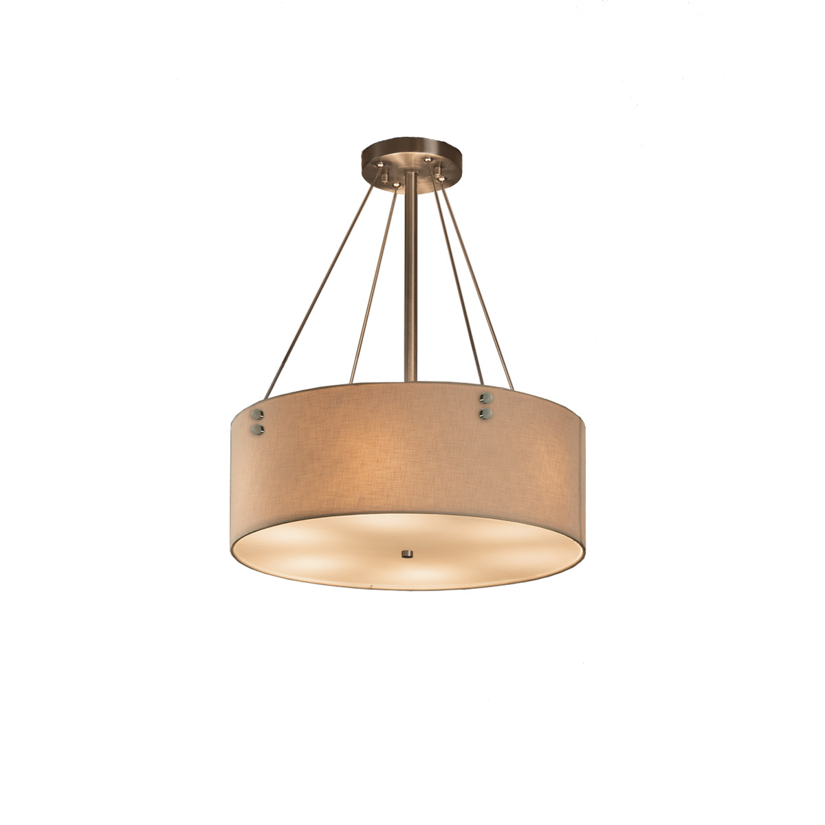 Justice Design FAB-9531-CREM-NCKL-F1 Textile 3 Light 21 inch Brushed Nickel Drum Pendant Ceiling Light in Pair of Cylinders, Cream, Incandescent