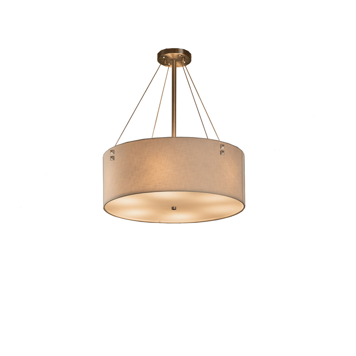 Justice Design FAB-9531-CREM-NCKL-F3 Textile 3 Light 21 inch Brushed Nickel Drum Pendant Ceiling Light in Pair of Square with Points, Cream, Incandesc